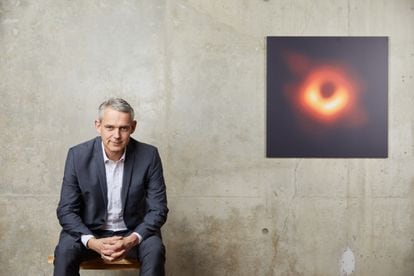 The German astrophysicist Heino Falcke with the first image of a black hole.