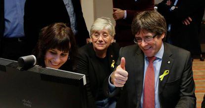Former Catalan premier Carles Puigdemont in Brussels on the day of regional elections in Catalonia.