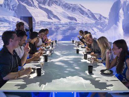 Sublimotion's surround screen takes diners to the North Pole as they taste their Gazpacho Icebergs.