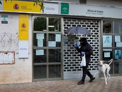 A closed unemployment office in Seville.