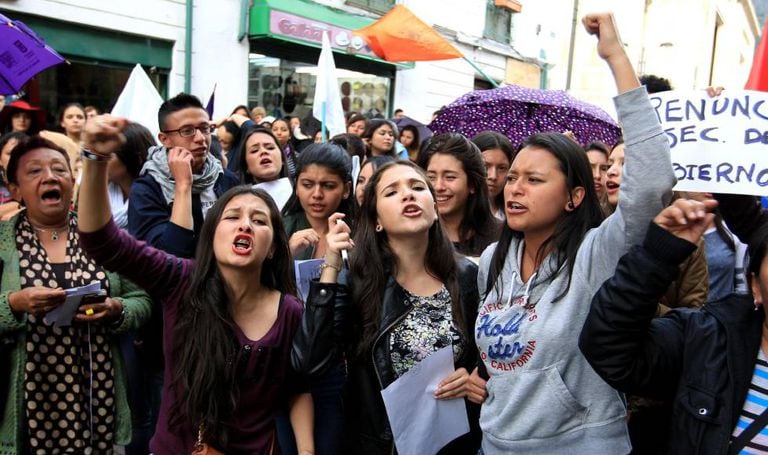 Women protest the murder of Rosa Elvira Cely in Bogota.