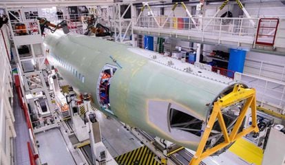 The main body of an A-320 aircraft in a factory in Hamburg, Germany.