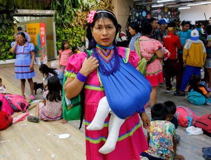 An Emberá woman at city hall in Medellin, Colombia