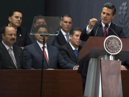 Enrique Pe&ntilde;a Nieto, Mexico&#039;s president, makes a speech on fiscal reform at the presidential residence in Mexico City on Sunday.