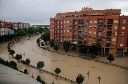 A flooded road in Orihuela, a town of 75,000 residents were the last reported fatality of the extreme weather conditions was recorded.