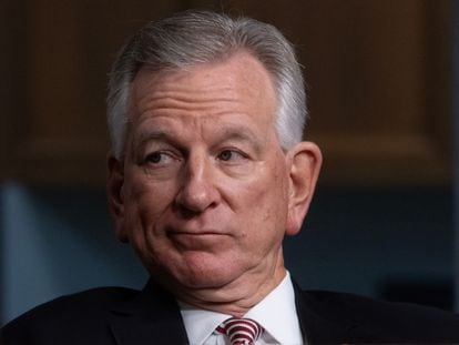 Republican Senator Tommy Tuberville attends the Senate Armed Services Committee hearing on the nomination of General Randy George on Wednesday.