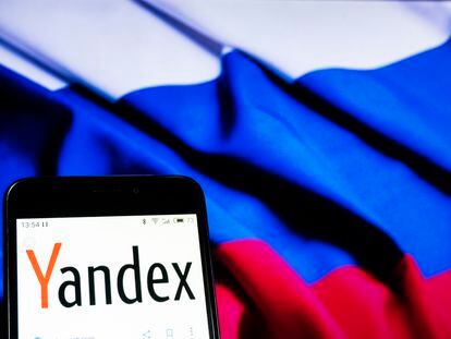 Yandex company logo, on a mobile phone.