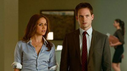 Meghan Markle and Patrick J. Adams, in 'Suits'