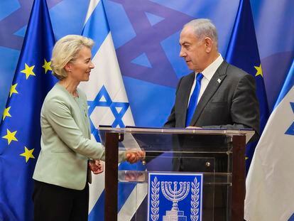 European Commission President Ursula von der Leyen during her meeting with Israeli Prime Minister Benjamin Netanyahu on October 13 in Tel Aviv.