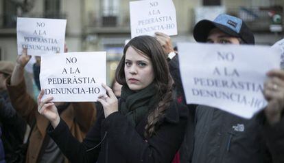 Protest against child abuse in schools in Barcelona in 2016.