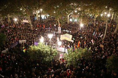A protest in Seville on Tuesday night called by feminist groups.