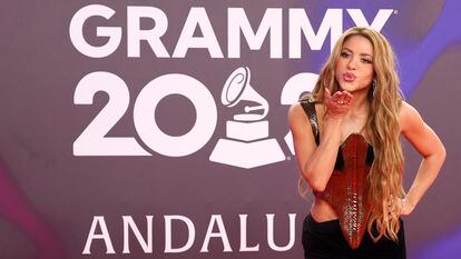 Shakira arrives at the 2023 Latin Grammy Awards in Seville, Spain.