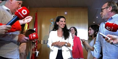 Vox’s candidate for Madrid premier, Rocío Monasterio, speaking to reporters last week in the regional assembly.