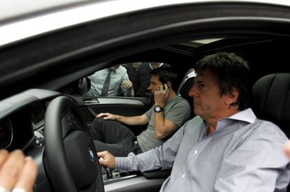 Messi and his father arrive at a meeting of the Argentina national side in Buenos Aires. 