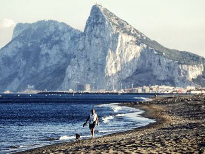 The Rock of Gibraltar as seen from Atunara beach in La Línea.