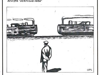 A satirical drawing by ‘Ops’ from 1972 published in ‘Hermano Lobo.’ The hidden meaning has now been revealed.