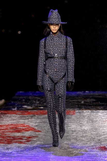 A model wears a Fall 2022 look by Tommy Factory New York.
