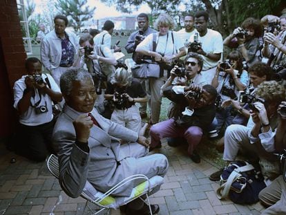 Nelson Mandela after his release from jail in 1990.