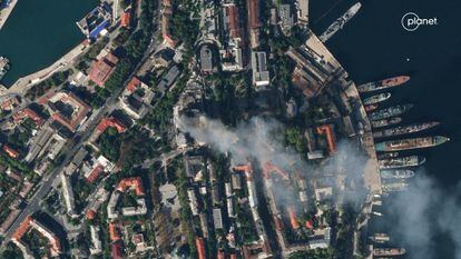 Satellite image of the headquarters of the Russian Black Sea Fleet, in Sevastopol, hit by a Ukrainian attack last Friday.