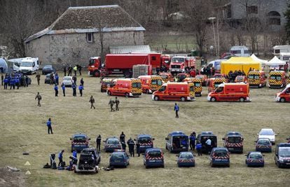 Emergency personnel in Seyne, France, close to the crash site.
