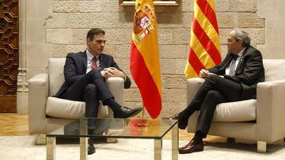 Pedro Sánchez (l) and Quim Torra during their meeting on Thursday in Barcelona.