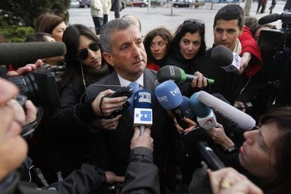 Alejandro Alcalde speaks to the press outside court on Friday.