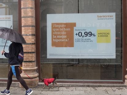 An advert in a bank window for a mortgage.