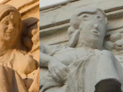 The statue before (l) and after its botched restoration.