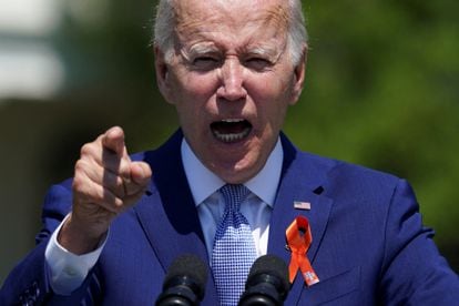 President Biden holds event to mark passage of gun safety law at the White House in Washington.