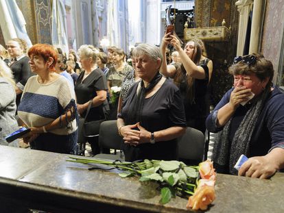 The funeral for Miroslava Sadova and Anastasia Seniv, two of the victims of the Russian attack in Lviv on July 6.