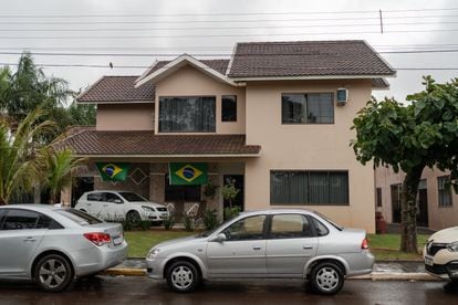 Brazilian flags outside a residence in Quatro Pontes, considered to be a sign of support for President Bolsonaro.