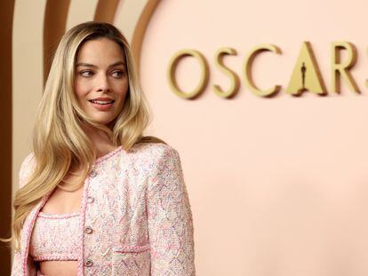 Margot Robbie at the Oscar Nominees Luncheon held at the Beverly Hilton Hotel in Beverly Hills, California, on February 12, 2024.