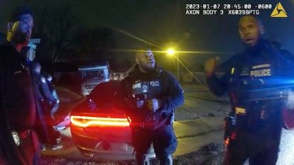 A clip from the footage that shows some of the officers who were involved in the brutal assault on Tyre Nichols, in Memphis, Tennessee, on January 7, 2023.