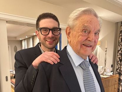 George Soros with his son and heir Alexander in Germany. Image from social media.