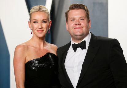 James Corden with his wife, producer Julia Carey, at the 2020 post-Oscars Vanity Fair party