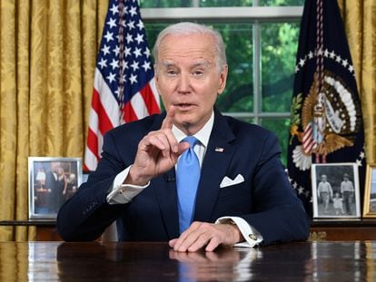 Joe Biden addresses the nation from the Oval Office on June 2, 2023.