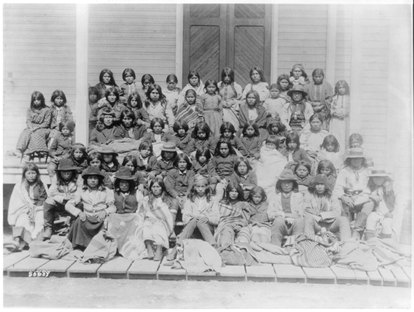 Apache children arriving at the Carlisle Indian School in Pennsylvania.