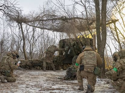 Members of the Azov Battalion of the Ukrainian Armed Forces, near Bakhmut, in the Donetsk region.
