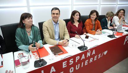 Pedro Sánchez at a PSOE leadership meeting on Monday.