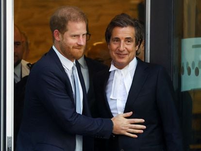 Britain's Prince Harry, Duke of Sussex, and lawyer David Sherborne depart the Rolls Building of the High Court, in London, Britain June 7, 2023.