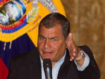 Ecuadorean President Rafael Correa at a meeting with the press last month.