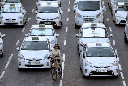 A taxi strike in Madrid last year to protest the proliferation of ride-hailing services.