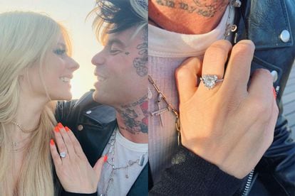 Avril Lavigne showing off the engagement ring given to her by Mod Sun