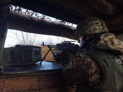 A Ukrainian soldier in Avdiivka, in Ukraine's Donbas region.