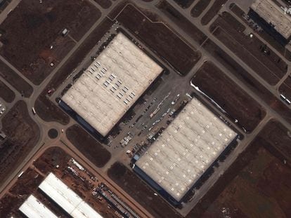 This image provided by Maxar Technologies shows an industrial where U.S. intelligence officials believe Russia, with Iran’s help, is building a factory to produce attack drones.