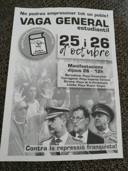 The flyer referencing Francoist repression promoting the student strike.