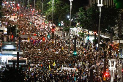 A protest against the murder of councilwoman Marielle Franco at Avenida Paulista in Sao Paulo on March 15, 2018.