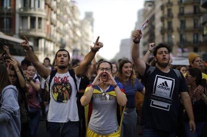 Protesters shout slogans against Supreme Court verdict in Barcelona.
