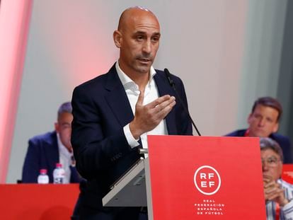 Luis Rubiales, during his appearance this Friday at the RFEF assembly.