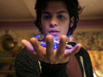 Actor Xolo Maridueña in a still image from ‘Blue Beetle.’